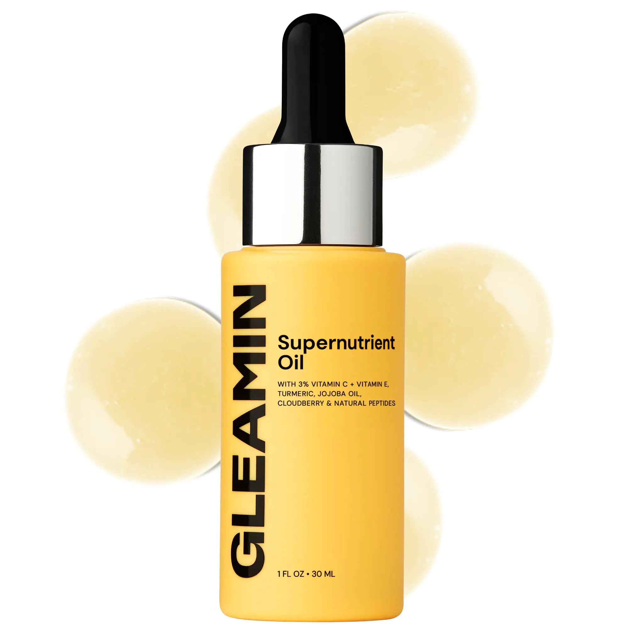Gleamin Brightening Face Oil with Vitamin C Vitamin E Jojoba Oil Cloudberry Peptides & Turmeric – Hydrating Skin Firming Oil for Dull Skin & Dark Spots | Fragrance-Free Facial Oil 1 fl