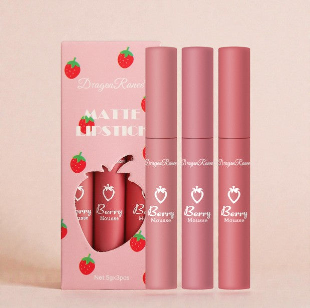 3 Pcs Strawberry Velvet Lip Glaze Set for Women
