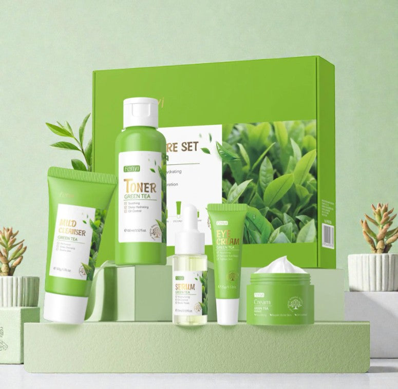 Green Tea Skincare Set 5 Pcs Skincare Gift Set with Cleanser Face Serum Face Cream Eye Cream Toner  Skincare Kits For Teen Girls Hydrating Facial Kit For Women