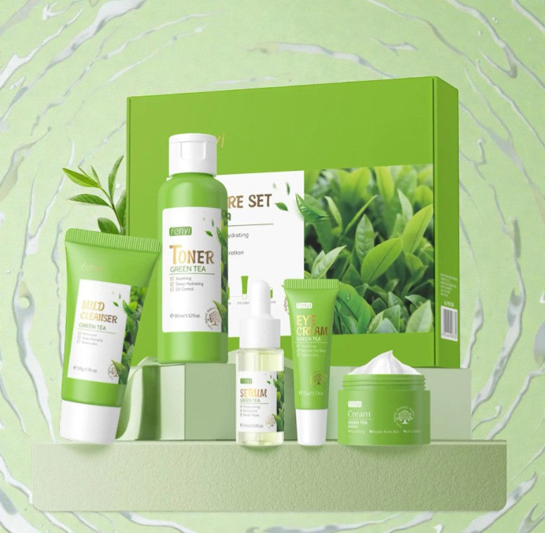 Green Tea Skincare Set 5 Pcs Skincare Gift Set with Cleanser Face Serum Face Cream Eye Cream Toner  Skincare Kits For Teen Girls Hydrating Facial Kit For Women