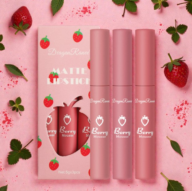 3 Pcs Strawberry Velvet Lip Glaze Set for Women