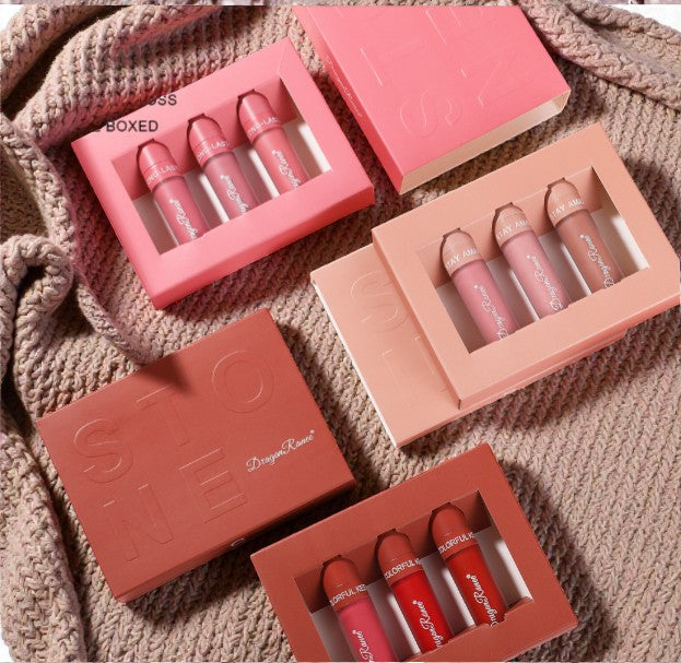 3-Piece Matte Lip Gloss Set - Non-Stick to Cup